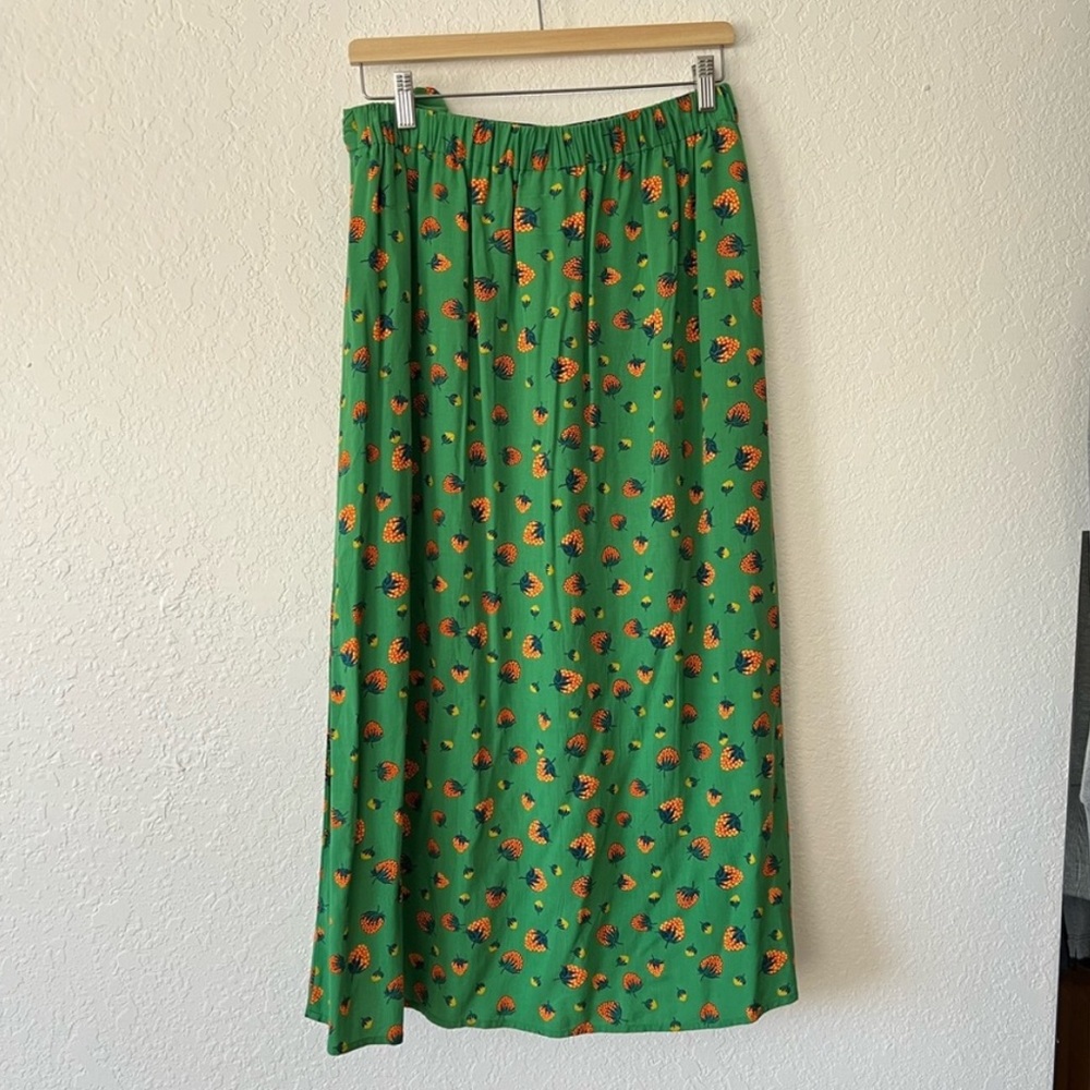Anthropologie Green Floral Wrap Midi Skirt - Picture 3 of 4